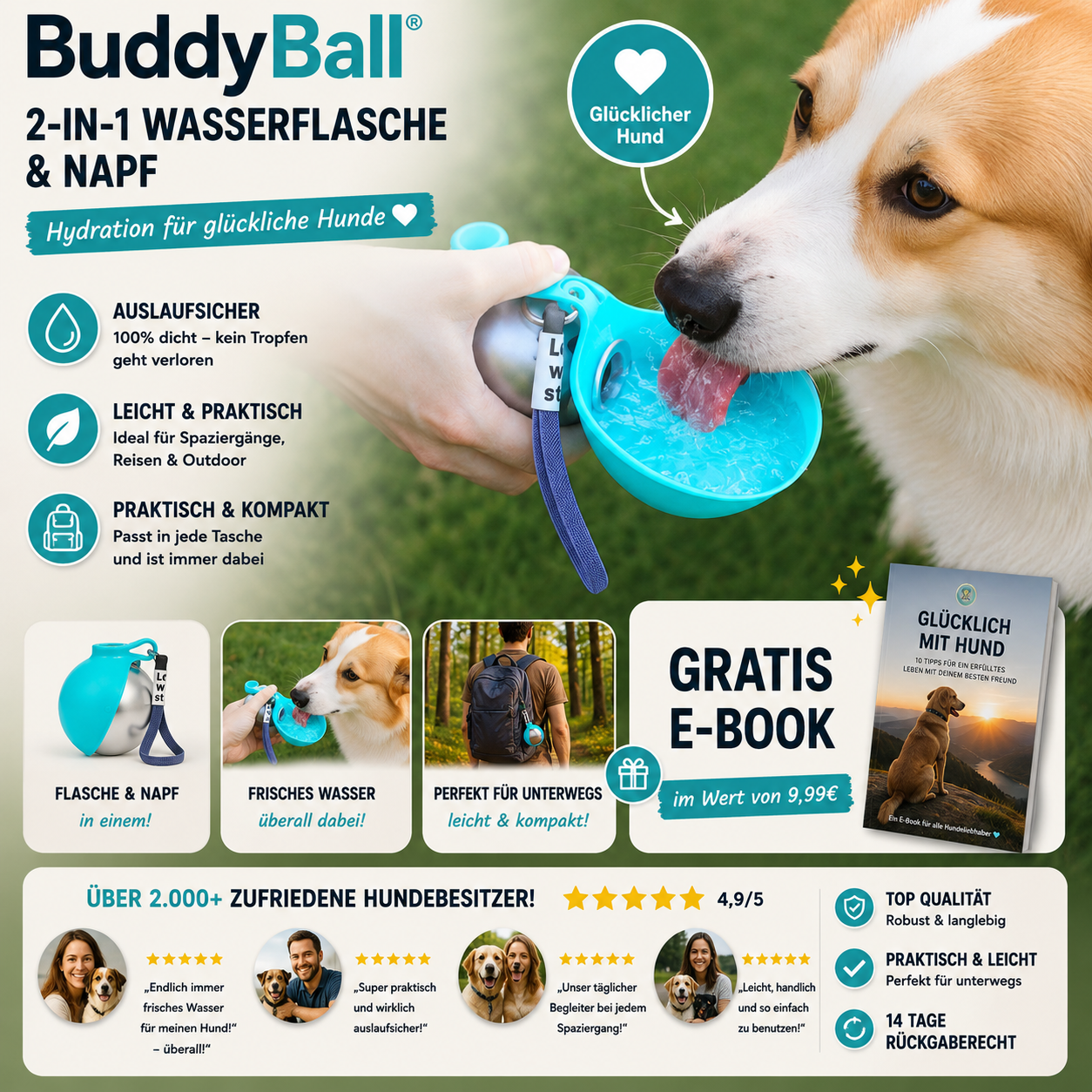 BuddyBall - 2-in-1 Trinkflasche & Hundenapf